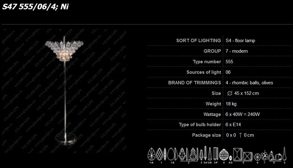 Lampadar, lampa de podea LUX cristal Bohemia