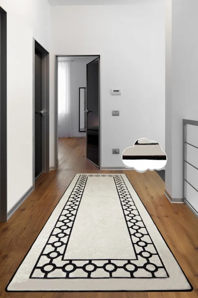 Traversa Hol Bague, 80x300 cm, Catifea / Poliester, Crem / Negru