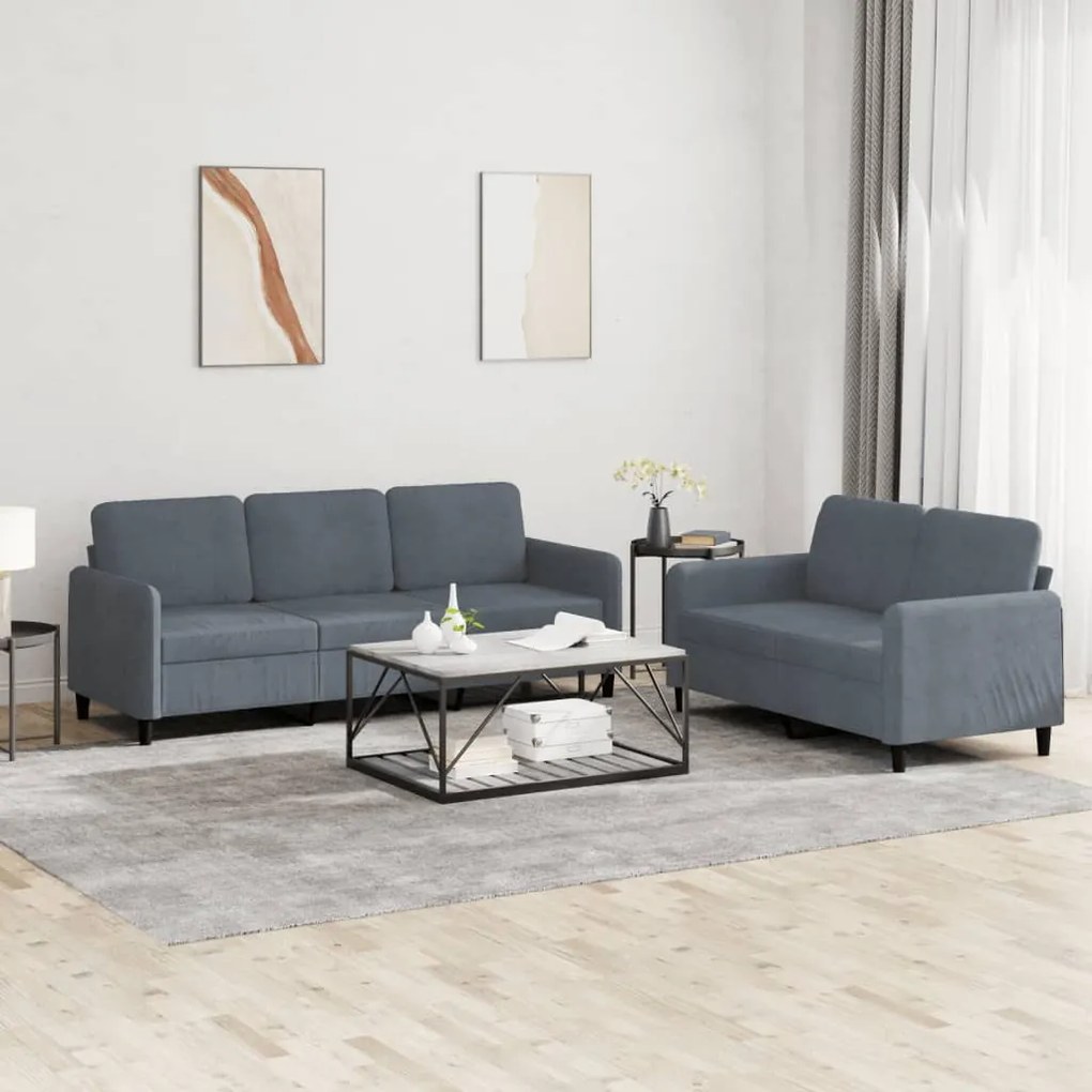 vidaXL Set canapea, 2 piese, gri închis, catifea