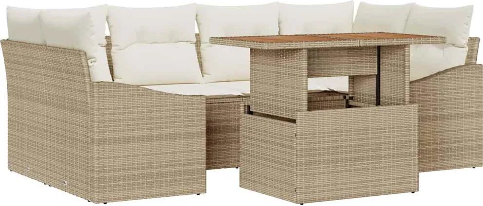 vidaXL Set de canapele pentru grădină 7 pcs Bej Rattan poli