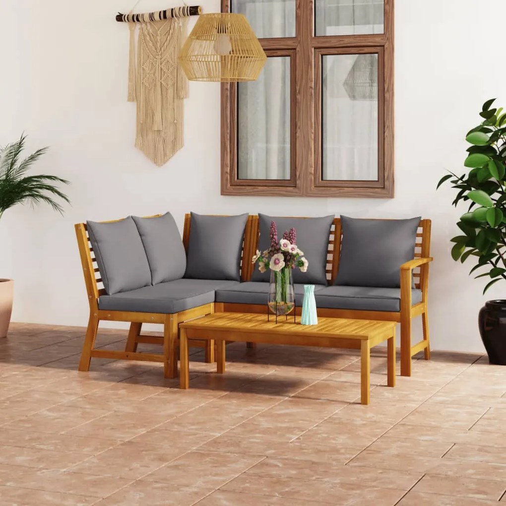 3057779 vidaXL Set mobilier de grădină cu perne, 4 piese, lemn masiv de acacia