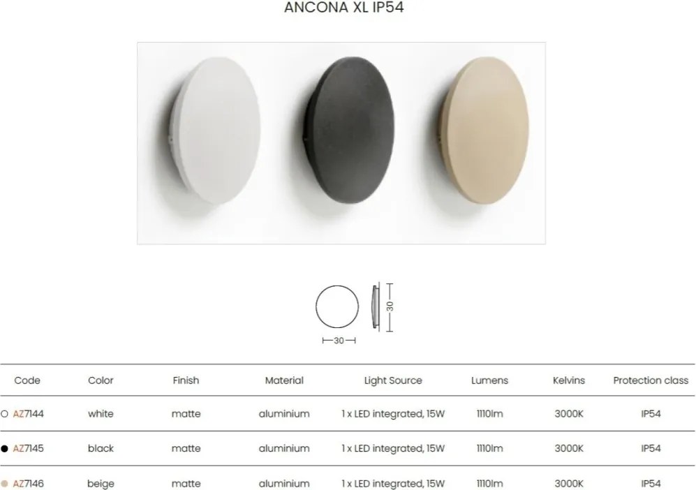 Aplica exterior LED ambientala ANCONA XL IP54 3000K neagra