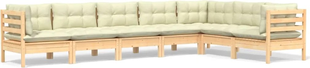 vidaXL Set mobilier grădină cu perne crem, 7 piese, lemn masiv pin