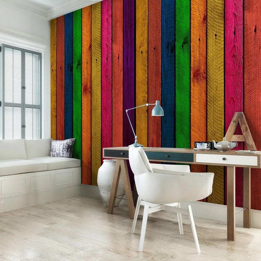 Fototapet - Scândură colorată (254x184 cm)