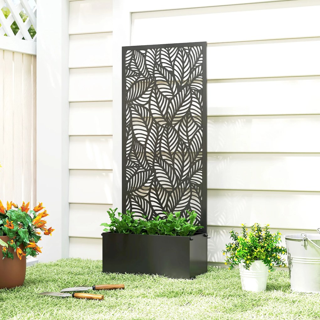 Outsunny Jardinieră cu spalier, ladă pentru flori, cu paravan, pentru plante cățărătoare, metal, 45 x 21,5 x 110 cm, negru | Aosom Romania