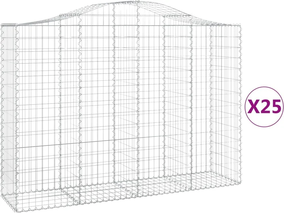 vidaXL Coșuri gabion arcuite 25 buc, 200x50x140/160cm, fier galvanizat