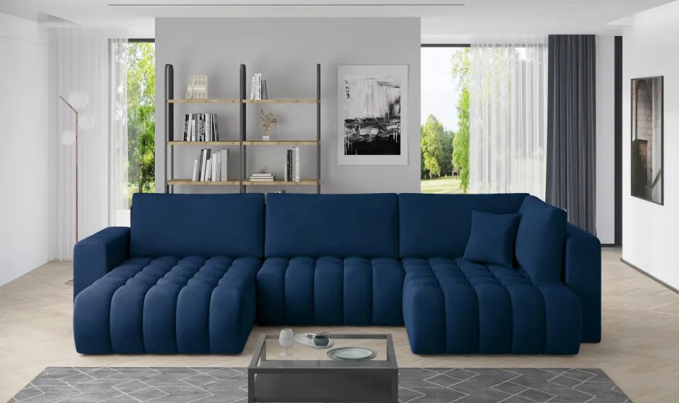 Canapea modulara tapitata, extensibila, cu spatiu pentru depozitare, 340x170x92 cm, Bonito L3, Eltap (Culoare: Albastru inchis - Loco 40)