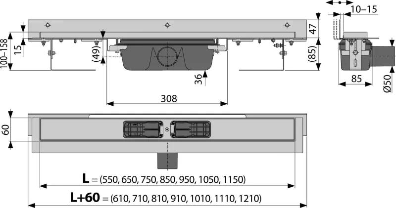 Rigola dus faiantabila cu margine ajustabila si iesire laterala 1050 mm Alcadrain Flexible APZ4-1050 1050 mm