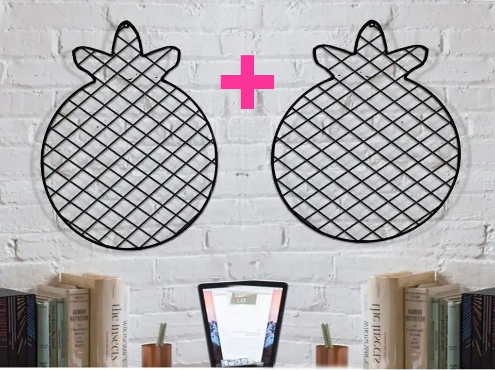 set 2 bucati Panou foto metalic , Ananas Homs, 47 x 36 cm, negru