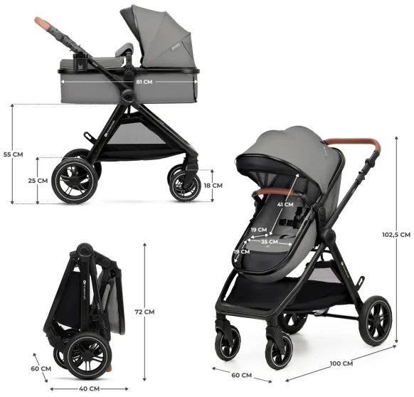 Cărucior de copii combinat 3 în 1 KINDERKRAFT ESME Moonlight grey + scaun auto MINK PRO