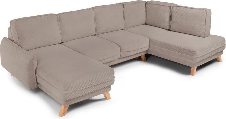 Colțar taupe extensibil/cu spațiu de depozitare cu tapițerie din catifea reiată (cu colț pe partea dreaptă/în formă de "U") Tori – Bonami Selection