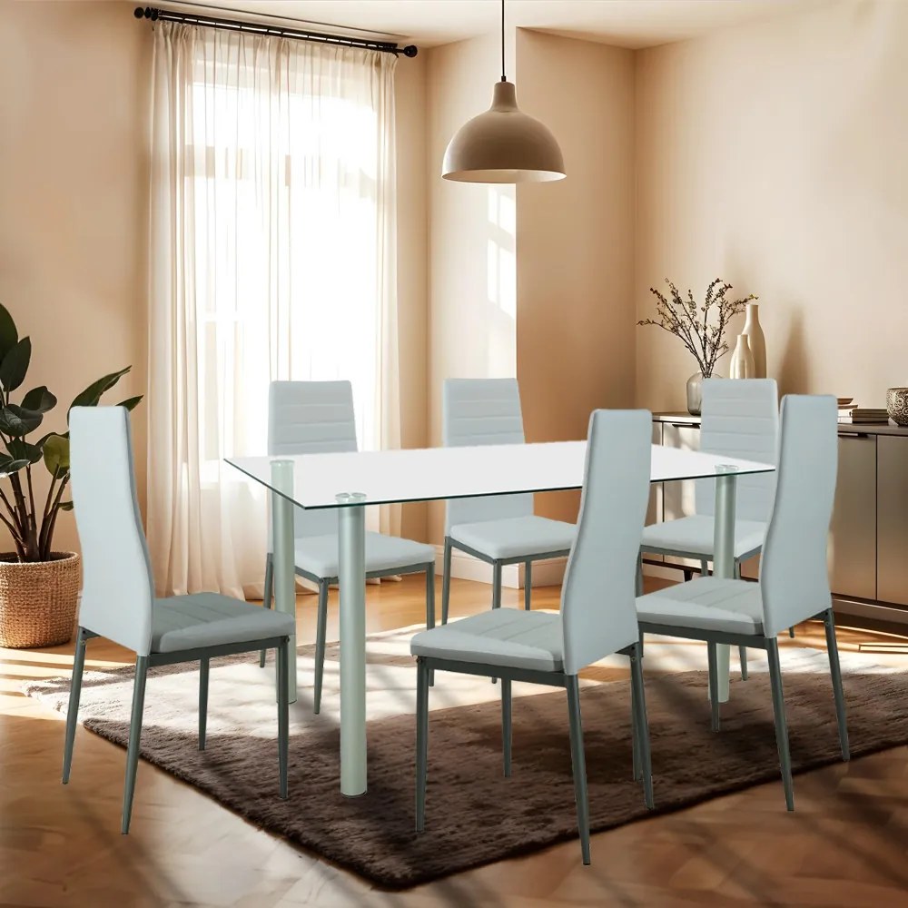 Set de masă Verna 6+1 alb-gri