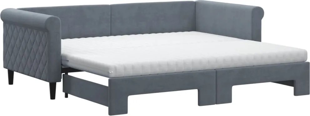 vidaXL Pat de zi cu extensie și saltele, gri închis, 90x190 cm catifea