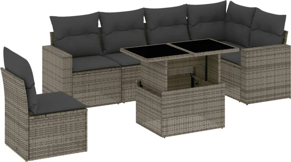 vidaXL Set canapele de grădină, 7 piese, cu perne, gri, poliratan