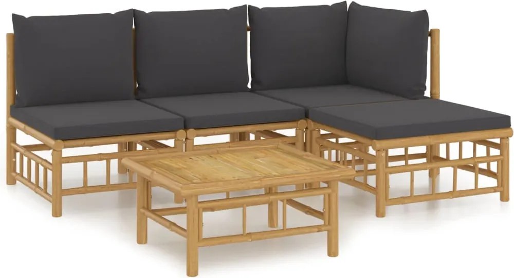vidaXL Set mobilier de grădină cu perne gri închis, 5 piese, bambus