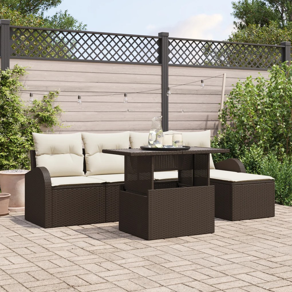 vidaXL Set de Sofa pentru Grădină 6 Piese cu Perne Maro din Ratan Poli
