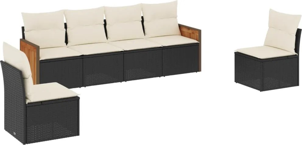 vidaXL Set mobilier de grădină cu perne, 6 piese, negru, poliratan