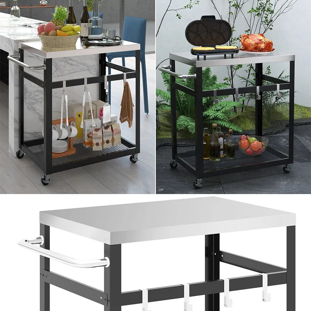 Carucior de Grătar din Oțel Inoxidabil cu 2 Niveluri