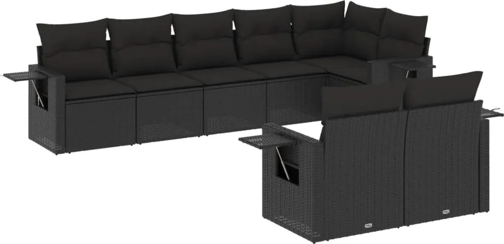 vidaXL Set mobilier de grădină cu perne, 8 piese, negru, poliratan