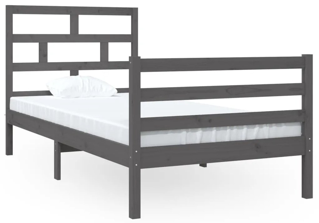 3101250 vidaXL Cadru de pat Single 3FT, gri, 90x190 cm, lemn masiv