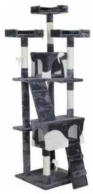 Ansamblu de joaca pentru pisici, cu scara si platforme, gri si alb, 49x49x170 cm