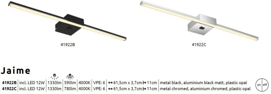 Aplica LED design modern Jaime negru, opal