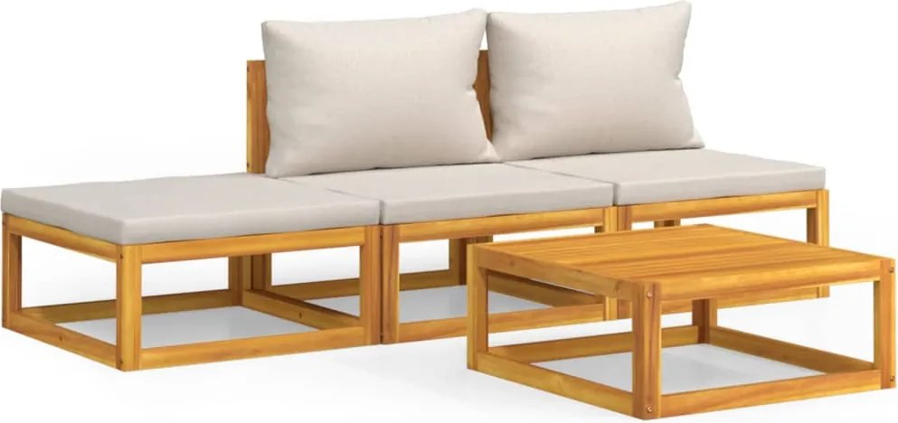 vidaXL Set mobilier grădină, perne gri deschis, 4 piese, lemn masiv