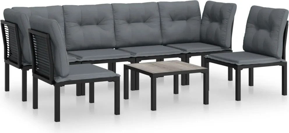 vidaXL Set mobilier de grădină, 7 piese, negru și gri, poliratan