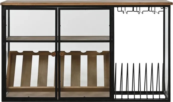 Suport pentru sticle din metal, lemn și sticlă, 102x32x60 cm, finisaj natural/negru