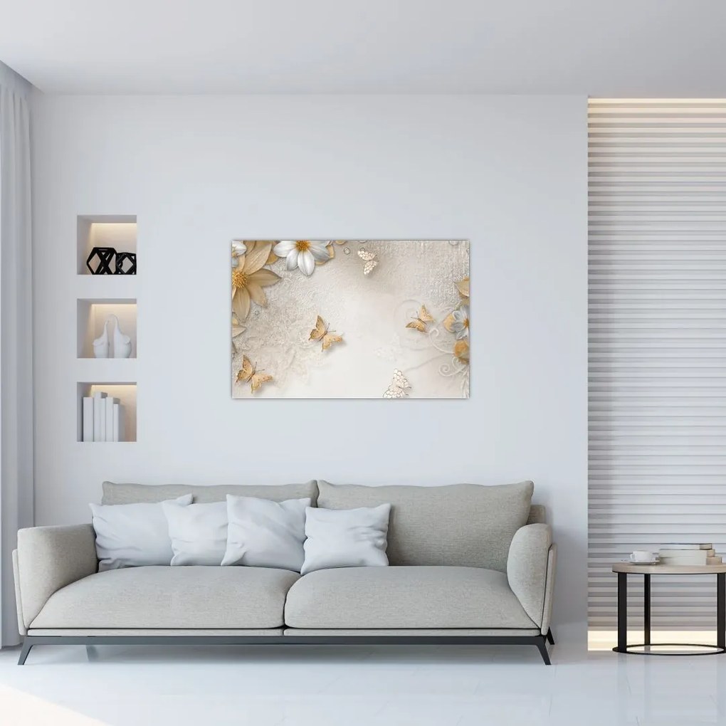 Tablou - Flori cu fluturi (90x60 cm)