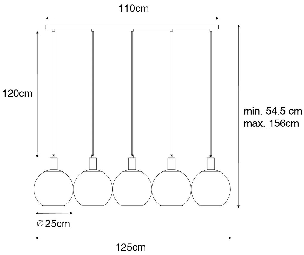 Lampă suspendată de design neagră cu sticlă aurie cu 5 lumini - Bert