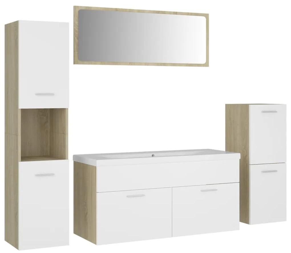 Set mobilier de baie, alb si stejar Sonoma, PAL alb si stejar sonoma, 100 x 38.5 x 46 cm, 1