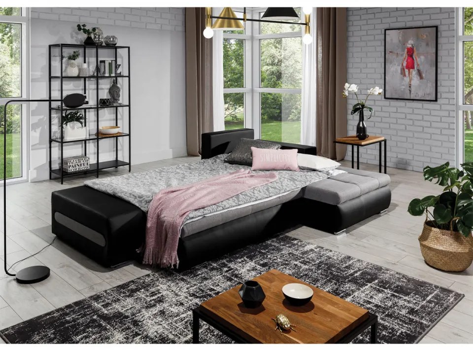 Coltar extensibil cu spatiu pentru depozitare, 275x180x88 cm, Ottavio R01, Eltap (Culoare: Negru pepit / Gri inchis piele)