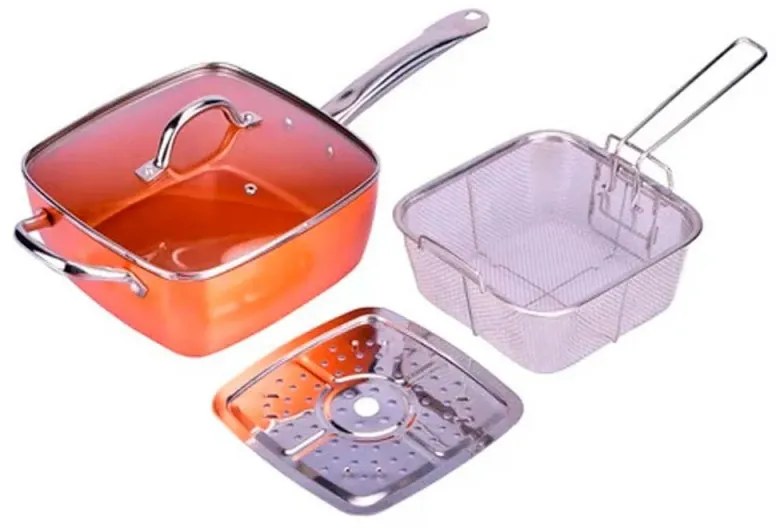 Tigaie cu cos Silvano SCC-7527, 24 cm, 5 l, 450C, Acoperire ceramica, Capac sticla, Inductie, Cupru