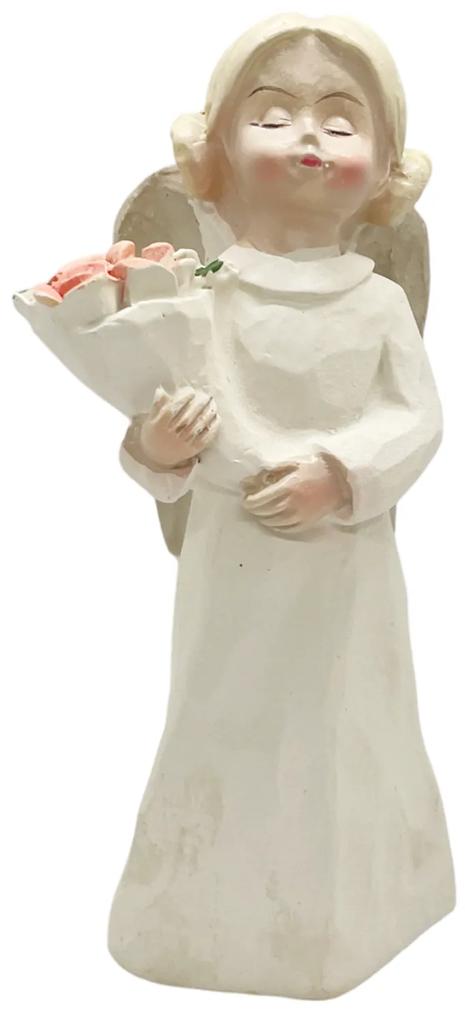 Figurina Inger cu buchet flori, Delia, Bej, 9.5cm