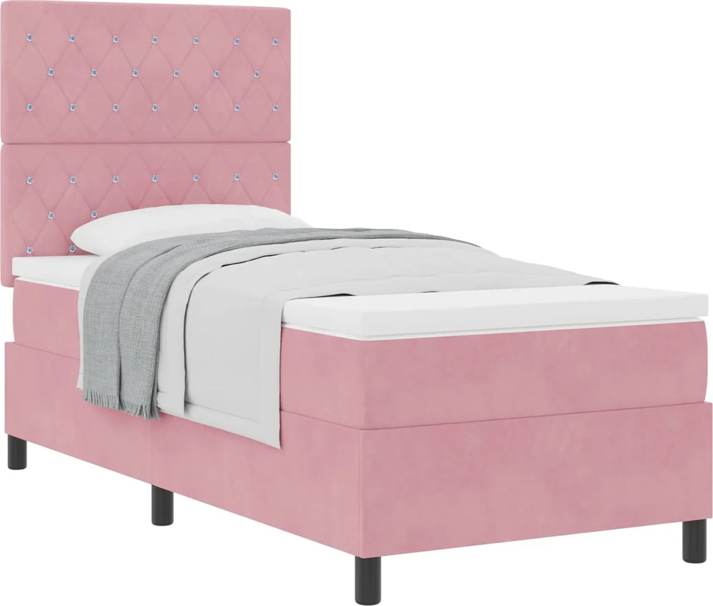 vidaXL Pat cu arcuri cu saltea cu headboard Roz 100 x 200 cm Catifea