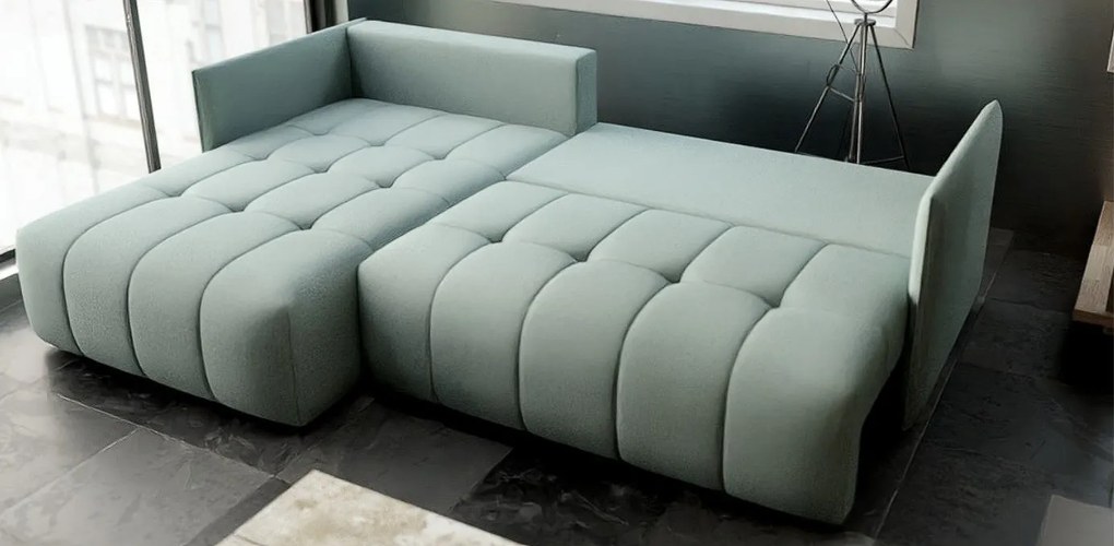Colțar extensibil dumonde cu ladă de depozitare si sezut confortabil din spuma high-density, Malta Enjoy Mint 235x185 cm