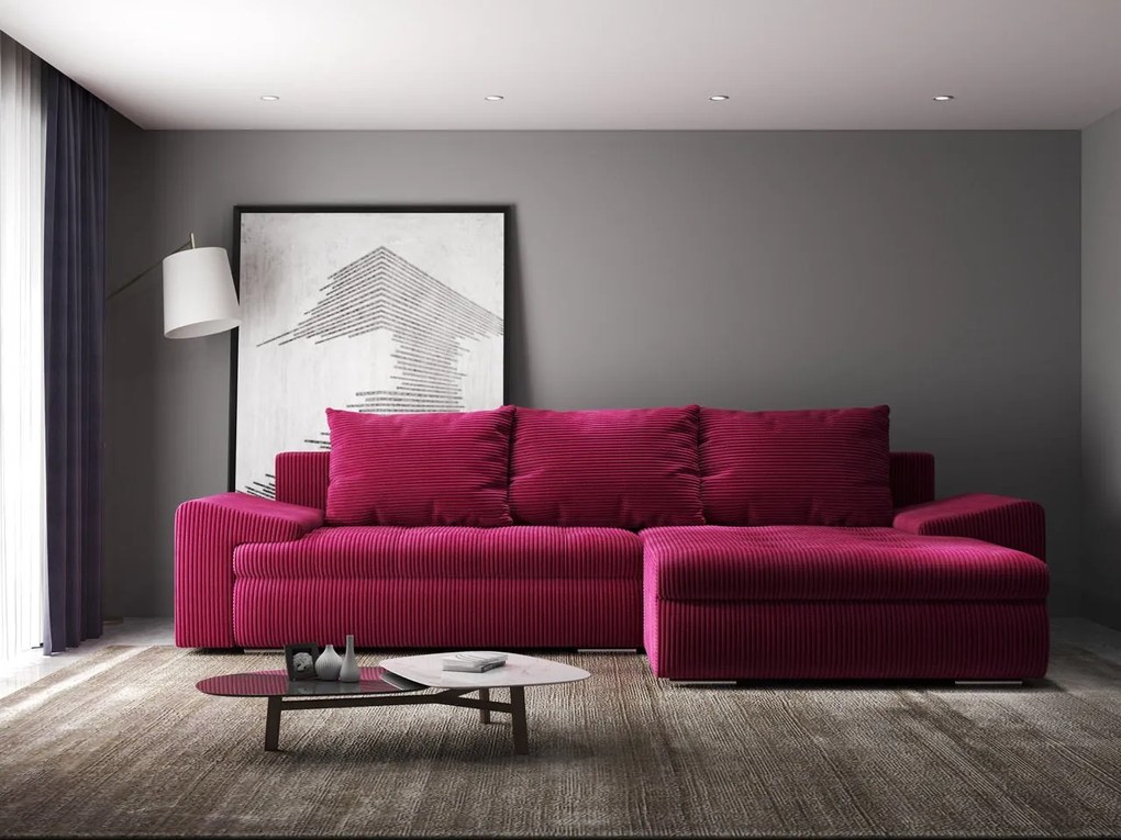 Colțar extensibil dumonde cu ladă de depozitare si sezut confortabil din spuma high-density, Leonardo Zoom Rosu 260x185 cm II