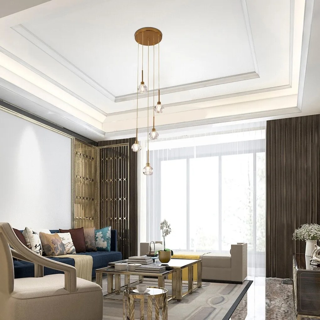 Lustra cu 5 pendule design clasic KASSIA auriu 5396 RX
