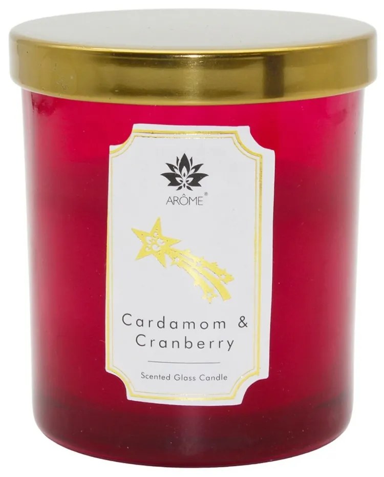 Lumânare Arome în sticlă colorată cu capac,Cardamom &amp; Cranberry, 125 g