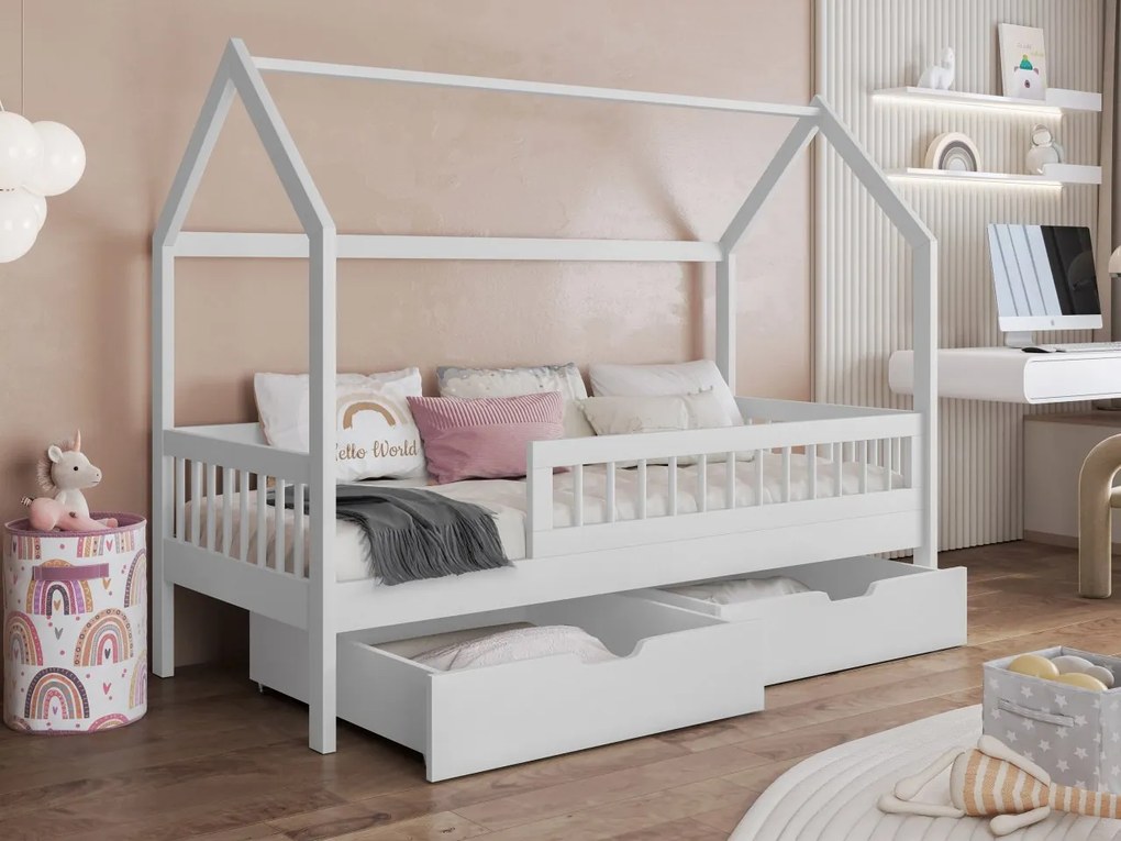 Pat pentru copii 80 cm Potako (Alb) (cu somieră) (cu sp. depozitare). Promo -17%. 1103322