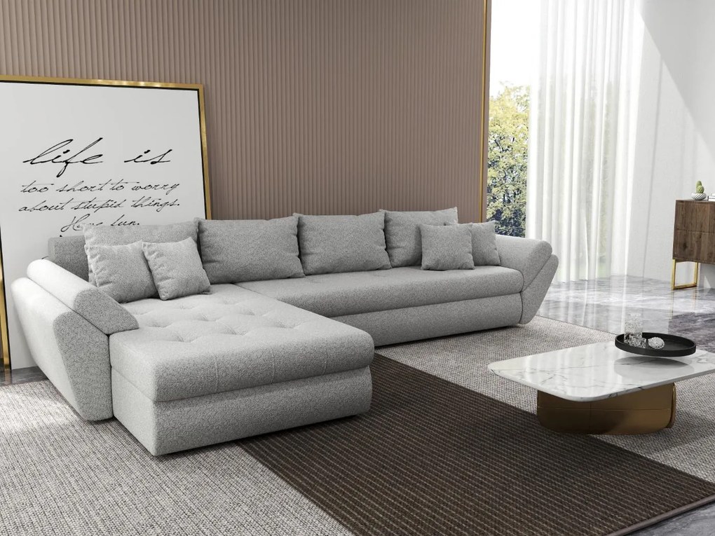 Colțar extensibil dumonde cu ladă de depozitare si sezut confortabil din spuma high-density, Loana XL Euphoria Dove 335x185 cm