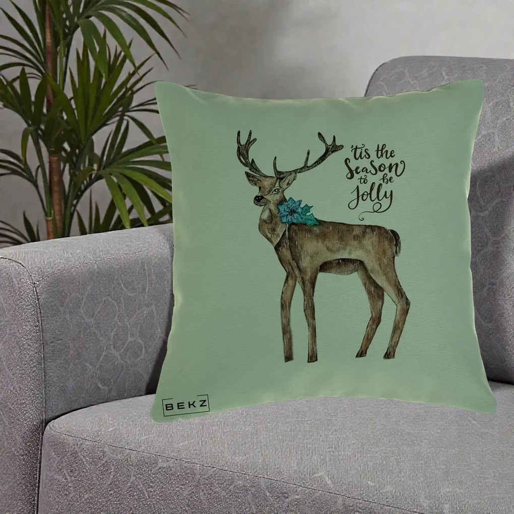 Perna Decorativa Ren Tis the Season to be Jolly, 40x40 cm, Verde, Husa Detasabila, Perna Inclusa, BEKZ®