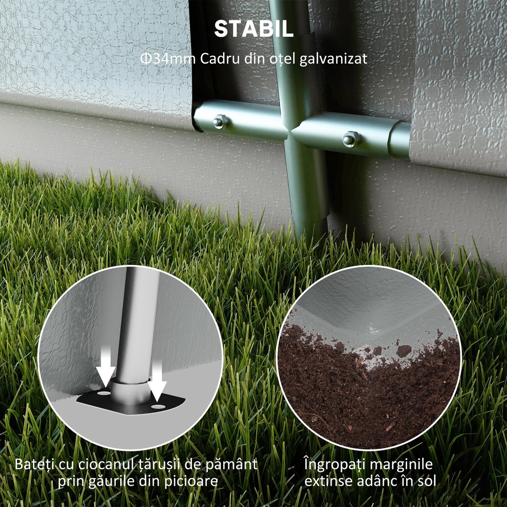 Outsunny Garaj Portabil, Carport Rezistent, Cort tip Garaj cu Copertină și 2 Ferestre de Ventilație și Ușă, 6.2x3.3x2.4 m, Gri | Aosom Romania