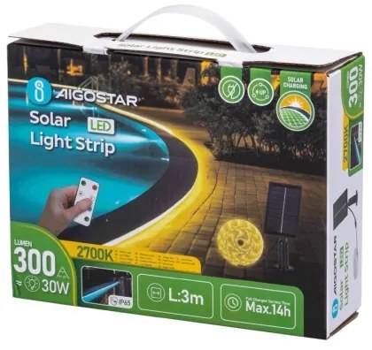 Bandă LED solară dimabilă Aigostar LED/1,6W/3,2V 3 m 2700K IP65 + telecomandă