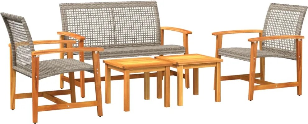 vidaXL Set mobilier de grădină, 5 piese, poliratan gri/lemn de acacia