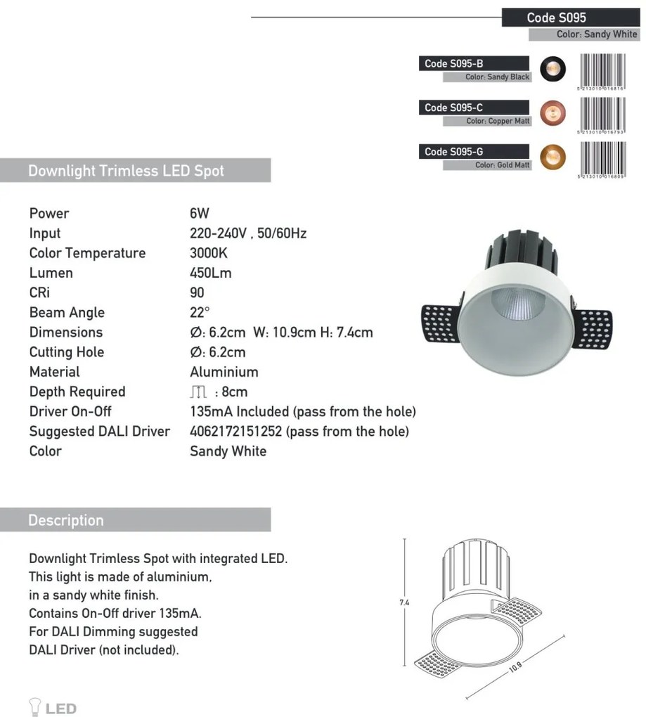 Spot LED incastrabil Trimless auriu 6W 3000K