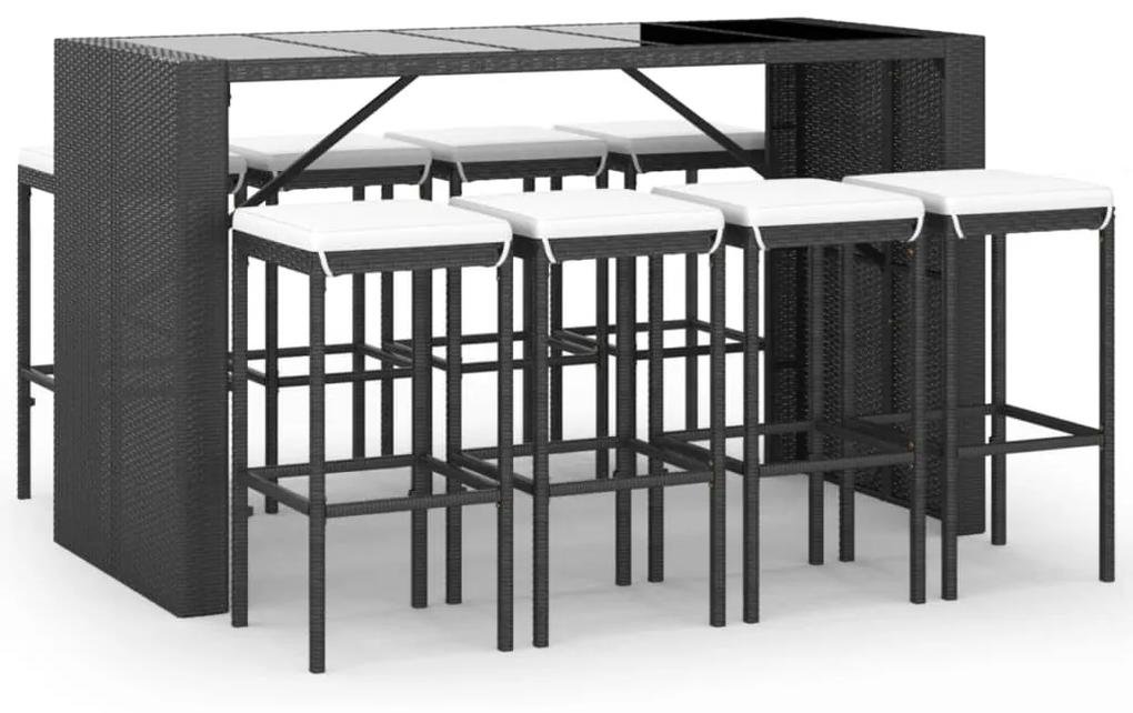 3187623 vidaXL Set mobilier bar de grădină cu perne, 9 piese, negru, poliratan