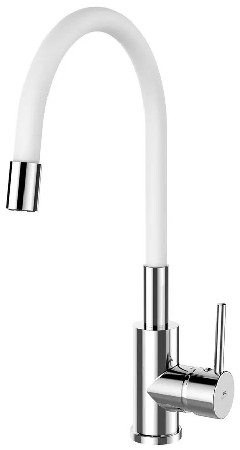 Baterie bucatarie cu pipa flexibila Rubineta Twister finisaj crom lucios-alb mat