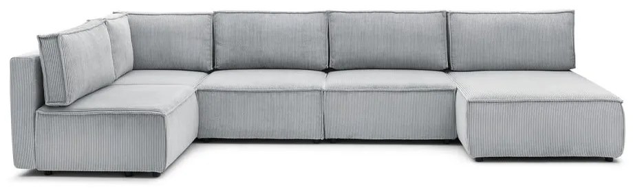 Colțar gri deschis cu tapițerie din catifea reiată (în formă de "U"/cu colț variabil) Nihad modular – Bobochic Paris